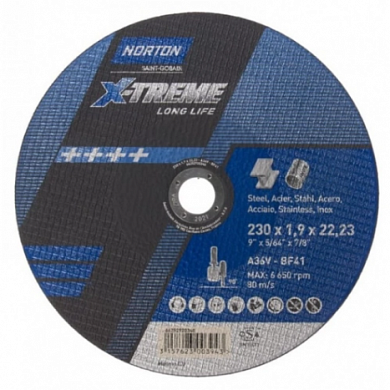  Диск отрезной по металлу и нержавеющей стали norton x-treme long life 230x2.5x22.23 мм купить